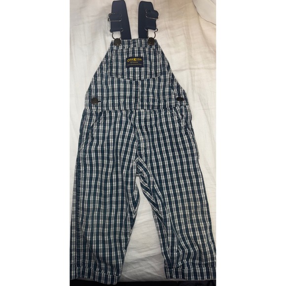 OshKosh B'gosh Other - Vintage OshKosh Bgosh Vestbak Plaid Overalls Blue Green USA 2T